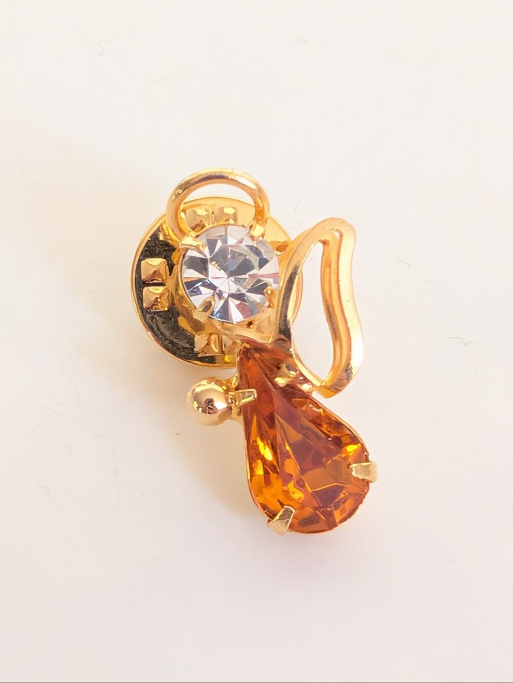 Vintage Estate Gold Tone Faith Glass Angel Religious Collectible Lapel Hat Pin